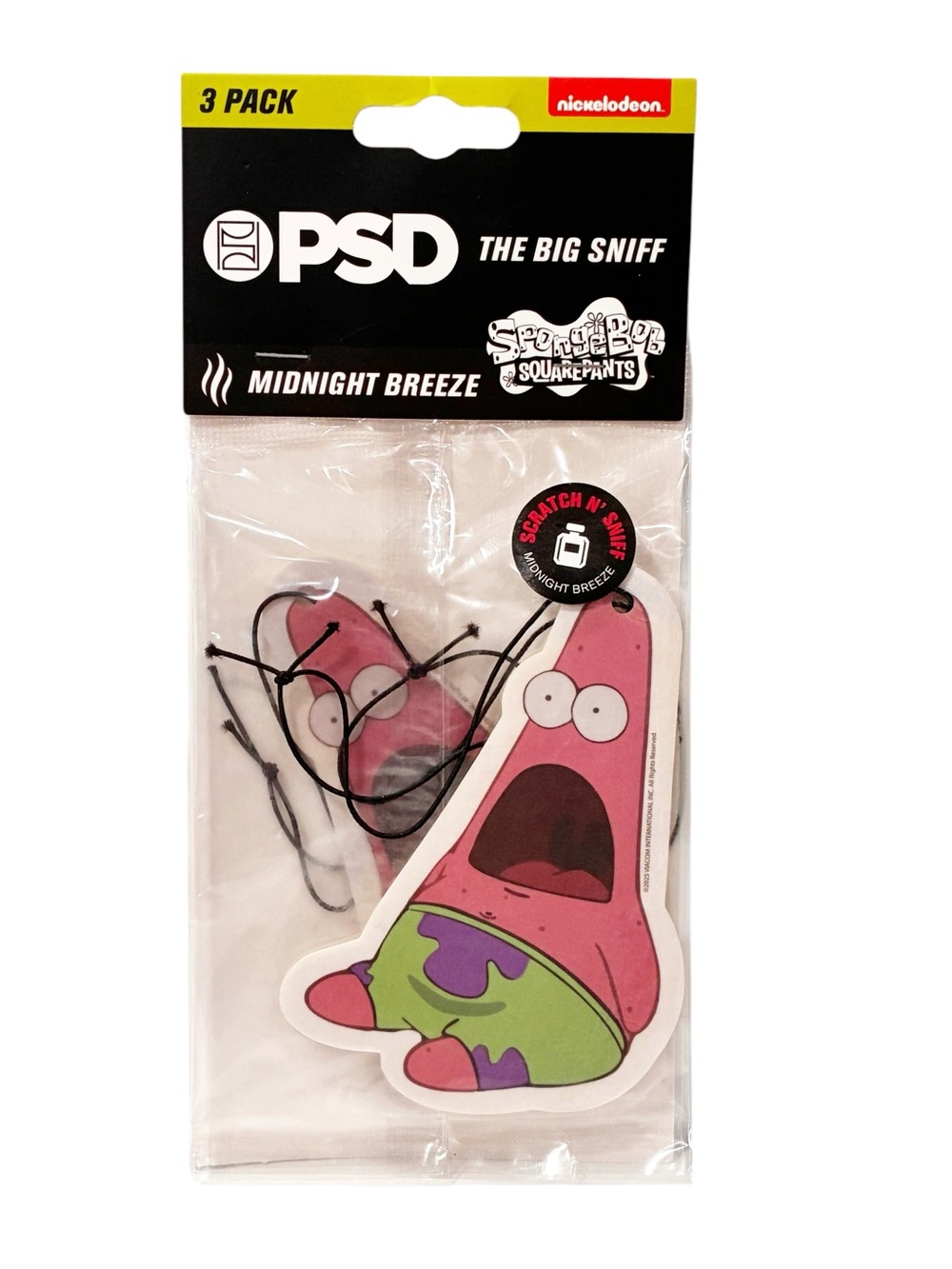PSD The Big Sniff SpongeBob PATRICK Car Air Freshener Midnight Breeze 3Pack NEW